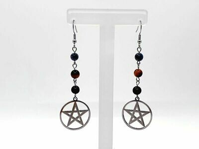 Boucles d'oreilles Labradorite, œil de tigre &amp; tourmaline noire 6 mm