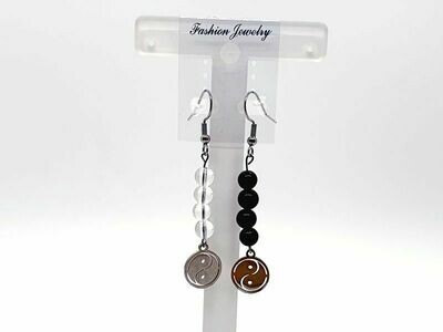 Boucles d'oreilles Tourmaline et crital de roche 6 mm