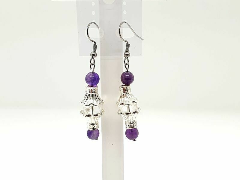 Boucles d&#39;oreilles cristal de roche 8 mm et Améthyste 6 mm