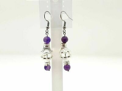 Boucles d&#39;oreilles cristal de roche 8 mm et Améthyste 6 mm