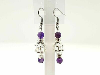 Boucles d'oreilles cristal de roche 8 mm et Améthyste 6 mm