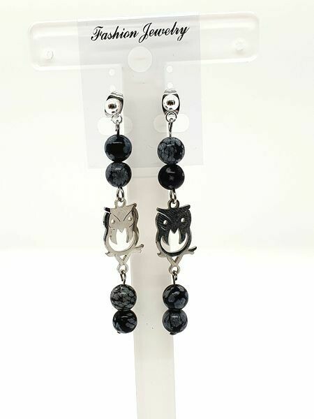 Boucles d&#39;oreilles obsidienne flocon de neige 6 mm