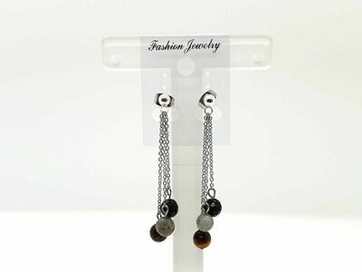 Boucles d&#39;oreilles Labradorite, œil de tigre &amp; tourmaline noire, facettés 6 mm