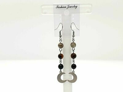 Boucles d'oreilles Labradorite, œil de tigre &amp; tourmaline noire, facettés 6 mm