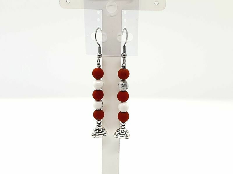 Boucles d&#39;oreilles Magnésite et Jaspe rouge 6 mm
