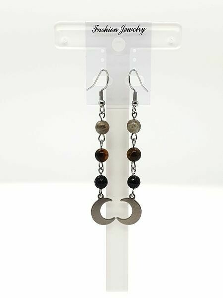 Boucles d&#39;oreilles Labradorite, œil de tigre &amp; tourmaline noire, facettés 6 mm