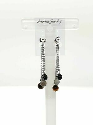 Boucles d'oreilles Labradorite, œil de tigre &amp; tourmaline noire, facettés 6 mm