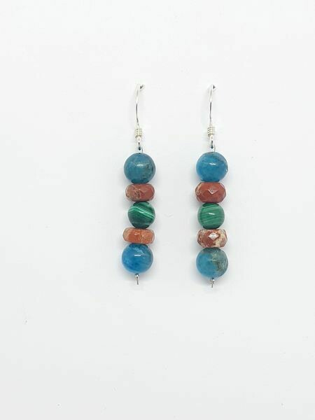 Boucles d&#39;oreilles Apatite bleu, Malachite et Jaspe rouge