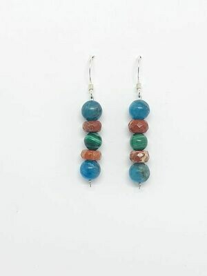 Boucles d&#39;oreilles Apatite bleu, Malachite et Jaspe rouge