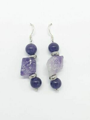 Boucles d&#39;oreilles Améthyste brute et perles