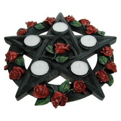 Bougeoir pentacle et roses 29.5 cm