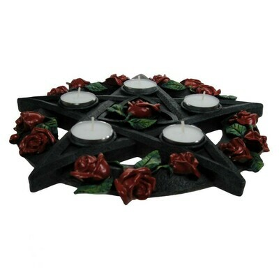Bougeoir pentacle et roses 29.5 cm