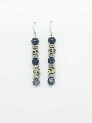Boucles d&#39;oreilles Obsidienne flocon de neige et jaspe dalmatien, 6 mm