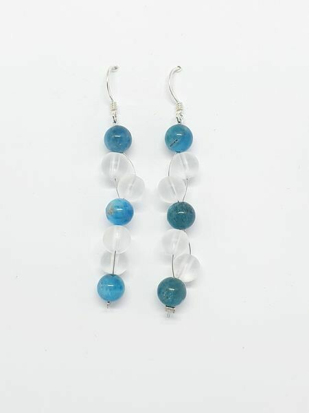 Boucles d&#39;oreilles Apatite bleu et cristal de roche