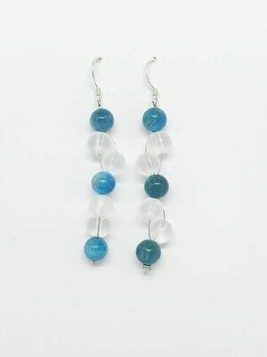 Boucles d&#39;oreilles Apatite bleu et cristal de roche