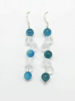 Boucles d'oreilles Apatite bleu et cristal de roche
