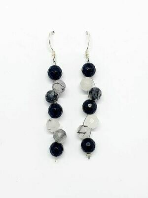 Boucles d'oreilles Tourmaline facettée et quartz inclusion tourmaline facetté, 6 mm