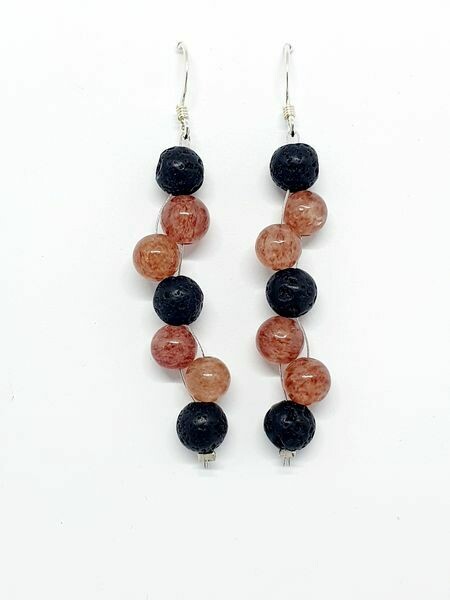 Boucles d&#39;oreilles Quartz Hematoïde et pierre de lave 6mm
