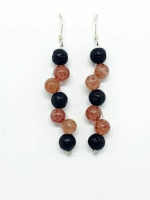 Boucles d&#39;oreilles Quartz Hematoïde et pierre de lave 6mm