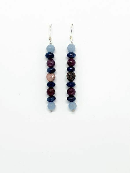 Boucles d&#39;oreilles Rhodonite coeur, dumortierite, lépidolite, angelite, 6 mm