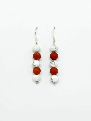 Boucles d'oreilles magnésite et jaspe rouge, 6 mm
