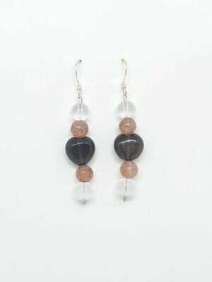 Boucles d&#39;oreilles cristal de roche mat, quatz hématoïde et fumé, 6 mm et 10 mm