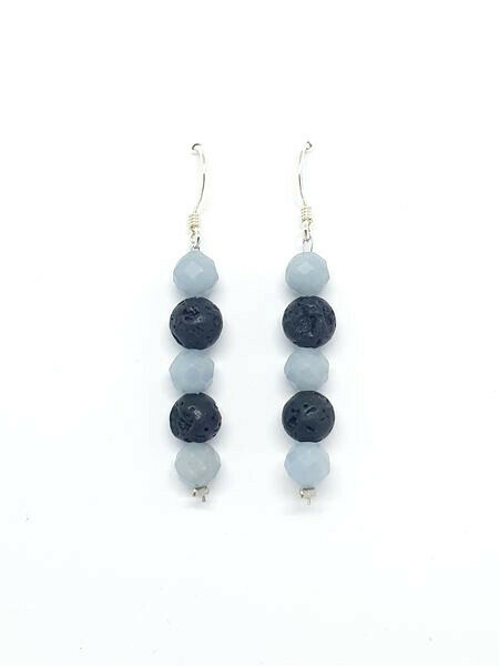 Boucles d&#39;oreilles Angélite et pierre de lave