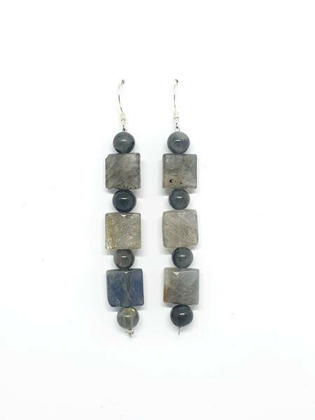 Boucles d&#39;oreilles Labradorite perle et carrée, 6 mm