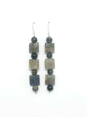 Boucles d&#39;oreilles Labradorite perle et carrée, 6 mm