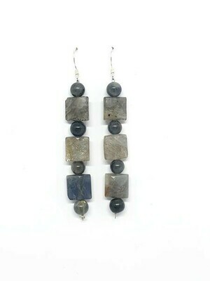 Boucles d'oreilles Labradorite perle et carrée, 6 mm