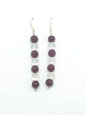 Boucles d&#39;oreilles lépidolite et cristal de roche, 6 mm