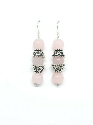 Boucles d&#39;oreilles Quartz rose, 8 mm