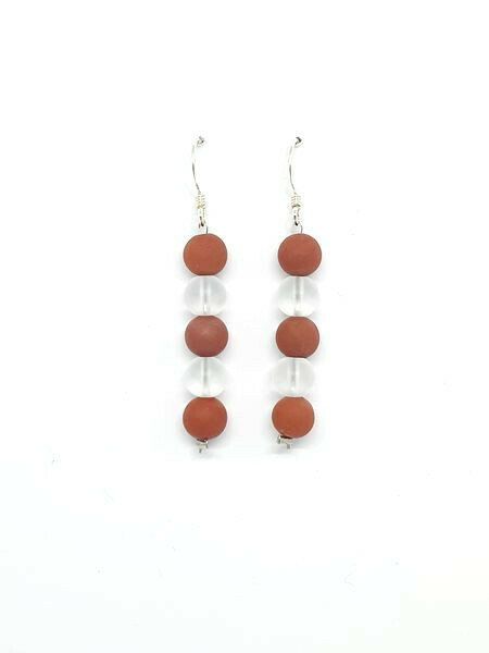 Boucles d&#39;oreilles Cristal de roche et jaspe rouge, 6 mm