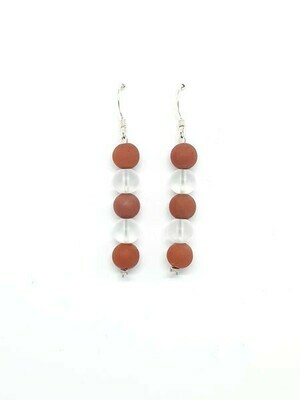 Boucles d&#39;oreilles Cristal de roche et jaspe rouge, 6 mm