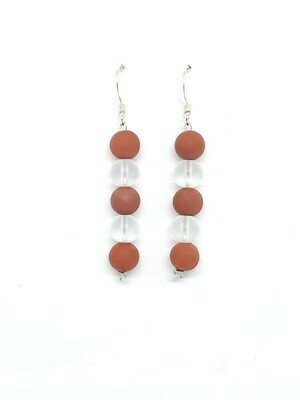 Boucles d'oreilles Cristal de roche et jaspe rouge, 6 mm