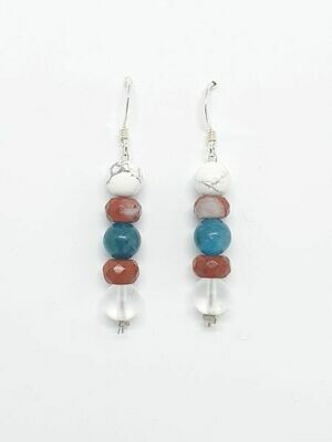 Boucles d&#39;oreilles jaspe rouge facetté, magnésite, apatite bleue, cristal de roche mat, 6 mm