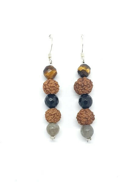 Boucles d&#39;oreilles œil de tigre, tourmaline et labradorite facettées, 8 mm