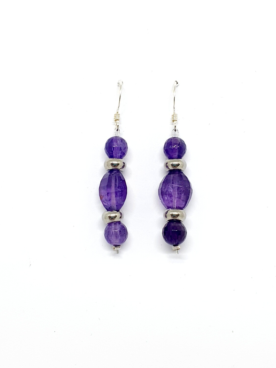 Boucles d&#39;oreilles améthyste facettée, 6 mm et 13x18 mm