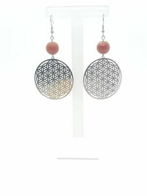 Boucles d&#39;oreilles Fleur de vie et Jaspe rouge mat, 12 mm
