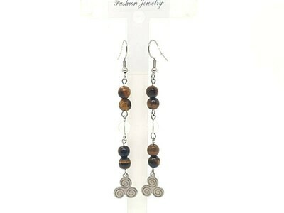 Boucles d&#39;oreilles œil de tigre facetté et cristal de roche, 6 mm