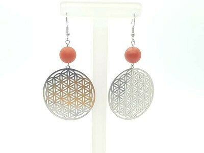 Boucles d'oreilles Fleur de vie et Jaspe rouge mat, 12 mm