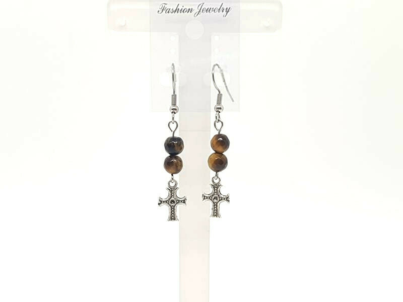 Boucles d&#39;oreilles œil de tigre facetté, 6 mm