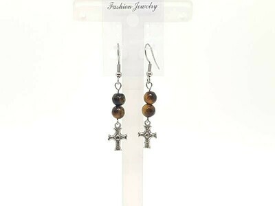 Boucles d&#39;oreilles œil de tigre facetté, 6 mm