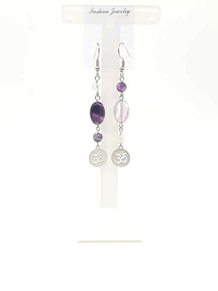 Boucles d&#39;oreilles fluorite plate, 10x14 mm et 6 mm