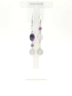 Boucles d&#39;oreilles fluorite plate, 10x14 mm et 6 mm