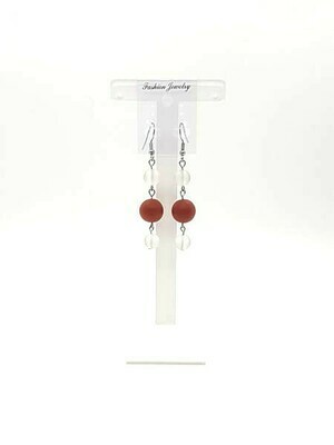 Boucles d&#39;oreilles Jaspe rouge mat 12 mm et cristal de roche 8 mm