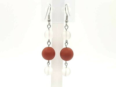 Boucles d'oreilles Jaspe rouge mat 12 mm et cristal de roche 8 mm
