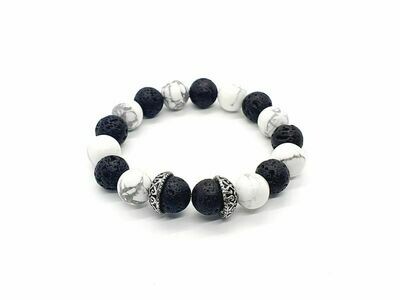Bracelet Howlite et pierre de lave, 12 mm