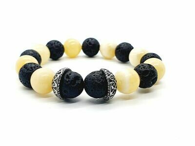 Bracelet calcite jaune et pierre de lave, 12 mm