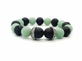 Bracelet Aventurine verte mate et pierre de lave, 12 mm